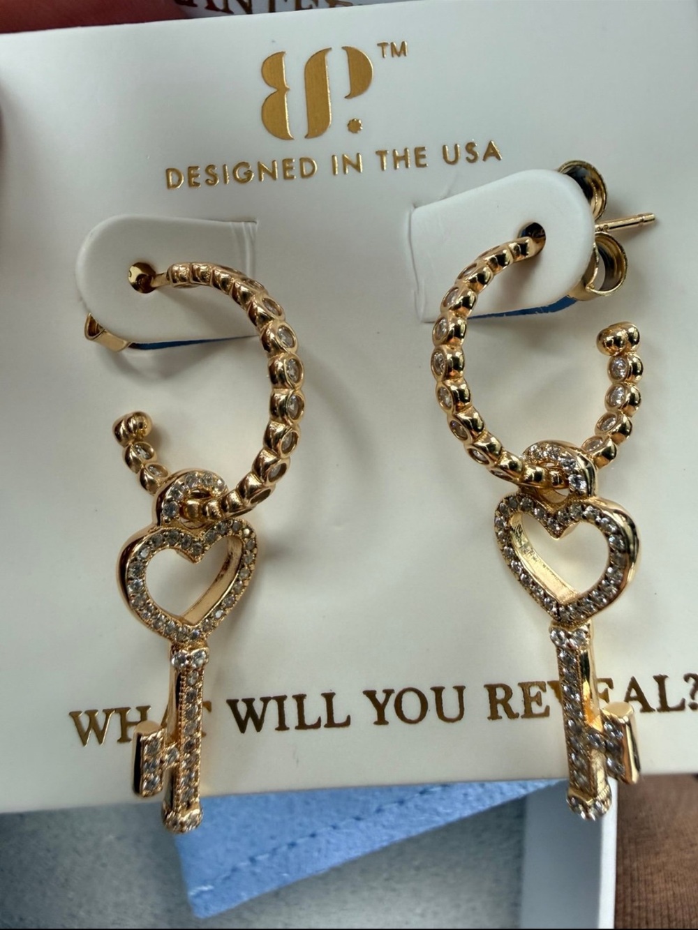 Bomb Party Vermeil Heart Key Hoop Earrings